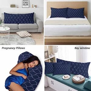 Edwiinsa Navy Blue Pillow Covers King Size 20x40 Bed Pillow, White Wave Pattern Modern Abstract Art Aesthetics Plush Soft Comfort for Hair/Skin Cooling Pillowcases with Envelop Closure