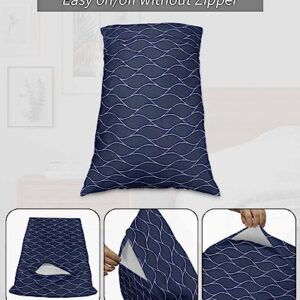 Edwiinsa Navy Blue Pillow Covers King Size 20x40 Bed Pillow, White Wave Pattern Modern Abstract Art Aesthetics Plush Soft Comfort for Hair/Skin Cooling Pillowcases with Envelop Closure