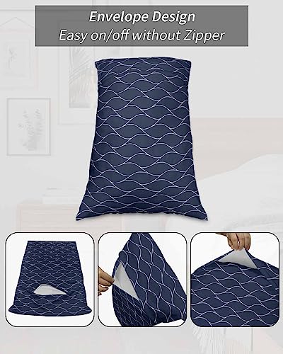 Edwiinsa Navy Blue Pillow Covers King Size 20x40 Bed Pillow, White Wave Pattern Modern Abstract Art Aesthetics Plush Soft Comfort for Hair/Skin Cooling Pillowcases with Envelop Closure