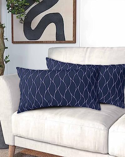 Edwiinsa Navy Blue Pillow Covers King Size 20x40 Bed Pillow, White Wave Pattern Modern Abstract Art Aesthetics Plush Soft Comfort for Hair/Skin Cooling Pillowcases with Envelop Closure