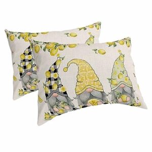 Edwiinsa Summer Lemon Pillow Covers Standard Size Set of 2 20x26 Bed Pillow, Rustic Spring Floral Gnomes Plush Soft Comfort for Hair/Skin Cooling Pillowcases with Envelop Closure