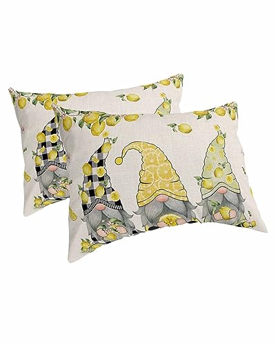 Edwiinsa Summer Lemon Pillow Covers Standard Size Set of 2 20x26 Bed Pillow, Rustic Spring Floral Gnomes Plush Soft Comfort for Hair/Skin Cooling Pillowcases with Envelop Closure