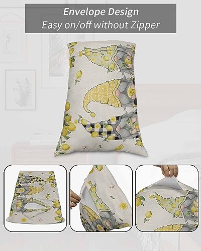 Edwiinsa Summer Lemon Pillow Covers Standard Size Set of 2 20x26 Bed Pillow, Rustic Spring Floral Gnomes Plush Soft Comfort for Hair/Skin Cooling Pillowcases with Envelop Closure