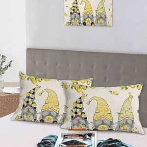 Edwiinsa Summer Lemon Pillow Covers Standard Size Set of 2 20x26 Bed Pillow, Rustic Spring Floral Gnomes Plush Soft Comfort for Hair/Skin Cooling Pillowcases with Envelop Closure