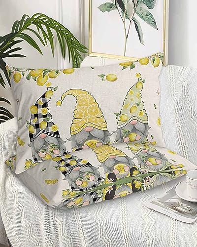 Edwiinsa Summer Lemon Pillow Covers Standard Size Set of 2 20x26 Bed Pillow, Rustic Spring Floral Gnomes Plush Soft Comfort for Hair/Skin Cooling Pillowcases with Envelop Closure