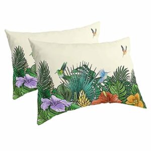 Edwiinsa Summer Tropical Plant Pillow Covers Standard Size Set of 2 20x26 Bed Pillow, Rustic Green Spring Floral Birds Plush Soft Comfort for Hair/Skin Cooling Pillowcases with Envelop Closure