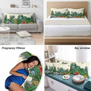 Edwiinsa Summer Tropical Plant Pillow Covers Standard Size Set of 2 20x26 Bed Pillow, Rustic Green Spring Floral Birds Plush Soft Comfort for Hair/Skin Cooling Pillowcases with Envelop Closure