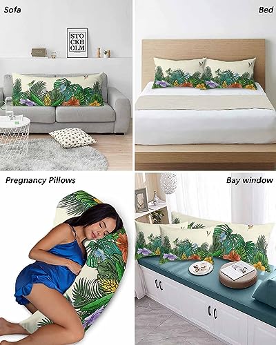 Edwiinsa Summer Tropical Plant Pillow Covers Standard Size Set of 2 20x26 Bed Pillow, Rustic Green Spring Floral Birds Plush Soft Comfort for Hair/Skin Cooling Pillowcases with Envelop Closure