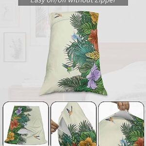 Edwiinsa Summer Tropical Plant Pillow Covers Standard Size Set of 2 20x26 Bed Pillow, Rustic Green Spring Floral Birds Plush Soft Comfort for Hair/Skin Cooling Pillowcases with Envelop Closure