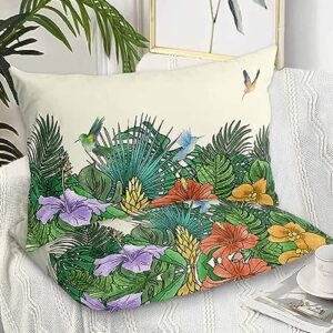 Edwiinsa Summer Tropical Plant Pillow Covers Standard Size Set of 2 20x26 Bed Pillow, Rustic Green Spring Floral Birds Plush Soft Comfort for Hair/Skin Cooling Pillowcases with Envelop Closure