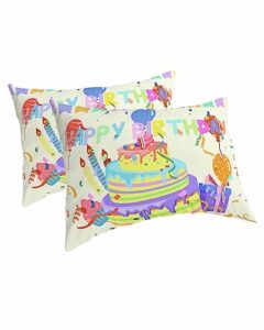 edwiinsa happy birthday pillow covers standard size set of 2 20x26 bed pillow, birthday cake colorful balloons plush soft comfort for hair/skin cooling pillowcases with envelop closure