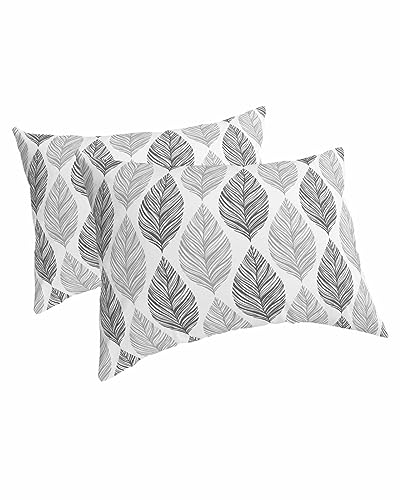 Edwiinsa Grey Leaves Pillow Covers King Standard Set of 2 20x36 Bed Pillow, Gray Summer Tropical Plant Aesthetics Plush Soft Comfort for Hair/Skin Cooling Pillowcases with Envelop Closure