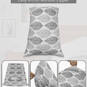 Edwiinsa Grey Leaves Pillow Covers King Standard Set of 2 20x36 Bed Pillow, Gray Summer Tropical Plant Aesthetics Plush Soft Comfort for Hair/Skin Cooling Pillowcases with Envelop Closure