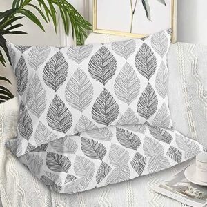 Edwiinsa Grey Leaves Pillow Covers King Standard Set of 2 20x36 Bed Pillow, Gray Summer Tropical Plant Aesthetics Plush Soft Comfort for Hair/Skin Cooling Pillowcases with Envelop Closure