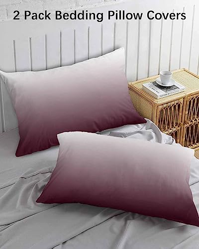 Edwiinsa Wine Red Ombre Pillow Covers Standard Size Set of 2 20x26 Bed Pillow, White Modern Abstract Art Aesthetics Plush Soft Comfort for Hair/Skin Cooling Pillowcases with Envelop Closure