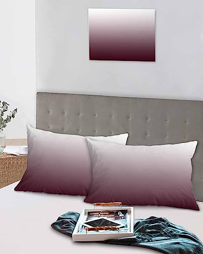 Edwiinsa Wine Red Ombre Pillow Covers Standard Size Set of 2 20x26 Bed Pillow, White Modern Abstract Art Aesthetics Plush Soft Comfort for Hair/Skin Cooling Pillowcases with Envelop Closure