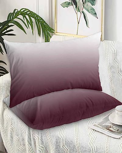 Edwiinsa Wine Red Ombre Pillow Covers Standard Size Set of 2 20x26 Bed Pillow, White Modern Abstract Art Aesthetics Plush Soft Comfort for Hair/Skin Cooling Pillowcases with Envelop Closure