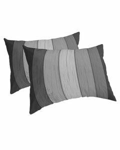 edwiinsa black grey ombre pillow covers king standard set of 2 20x36 bed pillow, farmhouse rustic white wooden striped plush soft comfort for hair/skin cooling pillowcases with envelop closure