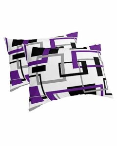 edwiinsa purple grey black pillow covers standard size set of 2 20x26 bed pillow, modern geometry abstract art aesthetics plush soft comfort for hair/skin cooling pillowcases with envelop closure
