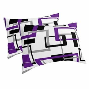 Edwiinsa Purple Grey Black Pillow Covers Standard Size Set of 2 20x26 Bed Pillow, Modern Geometry Abstract Art Aesthetics Plush Soft Comfort for Hair/Skin Cooling Pillowcases with Envelop Closure