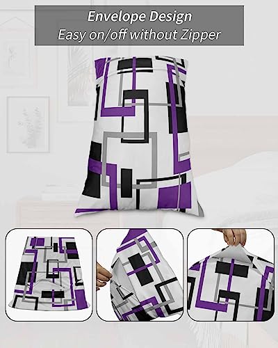 Edwiinsa Purple Grey Black Pillow Covers Standard Size Set of 2 20x26 Bed Pillow, Modern Geometry Abstract Art Aesthetics Plush Soft Comfort for Hair/Skin Cooling Pillowcases with Envelop Closure