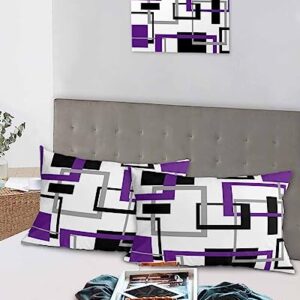 Edwiinsa Purple Grey Black Pillow Covers Standard Size Set of 2 20x26 Bed Pillow, Modern Geometry Abstract Art Aesthetics Plush Soft Comfort for Hair/Skin Cooling Pillowcases with Envelop Closure