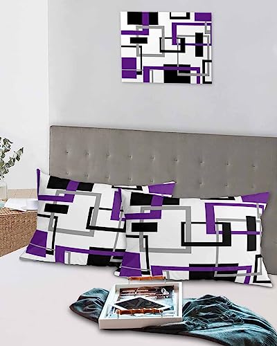 Edwiinsa Purple Grey Black Pillow Covers Standard Size Set of 2 20x26 Bed Pillow, Modern Geometry Abstract Art Aesthetics Plush Soft Comfort for Hair/Skin Cooling Pillowcases with Envelop Closure