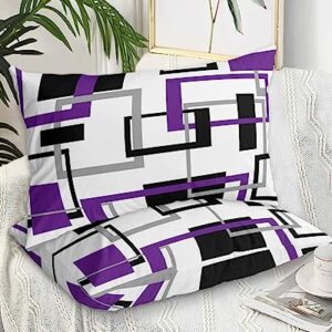 Edwiinsa Purple Grey Black Pillow Covers Standard Size Set of 2 20x26 Bed Pillow, Modern Geometry Abstract Art Aesthetics Plush Soft Comfort for Hair/Skin Cooling Pillowcases with Envelop Closure