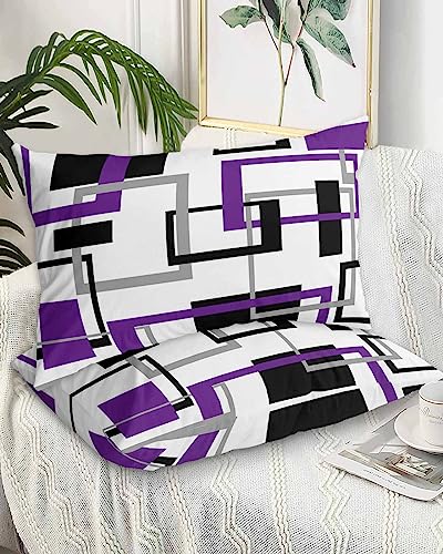 Edwiinsa Purple Grey Black Pillow Covers Standard Size Set of 2 20x26 Bed Pillow, Modern Geometry Abstract Art Aesthetics Plush Soft Comfort for Hair/Skin Cooling Pillowcases with Envelop Closure