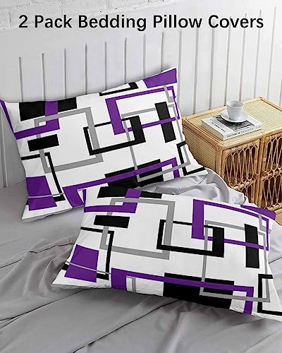 Edwiinsa Purple Grey Black Pillow Covers Standard Size Set of 2 20x26 Bed Pillow, Modern Geometry Abstract Art Aesthetics Plush Soft Comfort for Hair/Skin Cooling Pillowcases with Envelop Closure