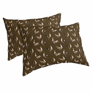 Edwiinsa Farmhouse Rooster Pillow Covers King Standard Set of 2 20x36 Bed Pillow, Rustic Farm Animals Filling Brown Plush Soft Comfort for Hair/Skin Cooling Pillowcases with Envelop Closure