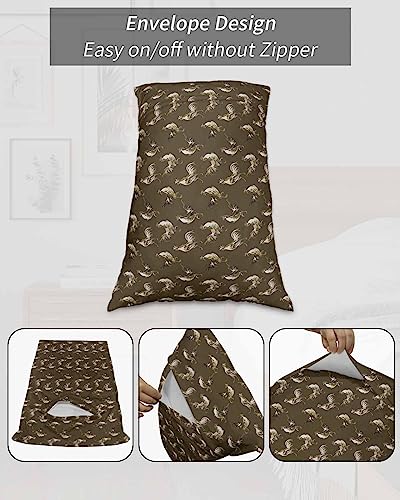 Edwiinsa Farmhouse Rooster Pillow Covers King Standard Set of 2 20x36 Bed Pillow, Rustic Farm Animals Filling Brown Plush Soft Comfort for Hair/Skin Cooling Pillowcases with Envelop Closure