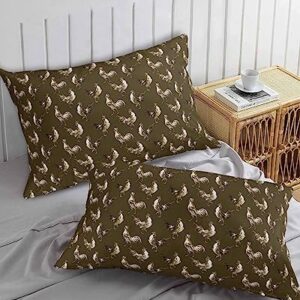 Edwiinsa Farmhouse Rooster Pillow Covers King Standard Set of 2 20x36 Bed Pillow, Rustic Farm Animals Filling Brown Plush Soft Comfort for Hair/Skin Cooling Pillowcases with Envelop Closure