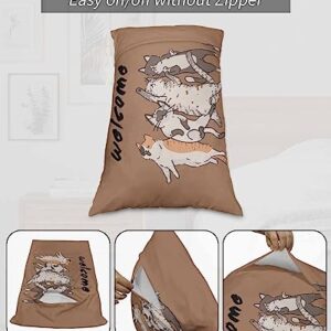 Edwiinsa Cute Cat Pillow Covers King Standard Set of 2 20x36 Bed Pillow, Welcome Farmhouse Animals Brown Plush Soft Comfort for Hair/Skin Cooling Pillowcases with Envelop Closure