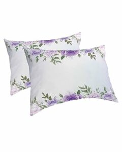 edwiinsa spring floral pillow covers standard size set of 2 20x26 bed pillow, watercolor summer purple flowers plush soft comfort for hair/skin cooling pillowcases with envelop closure