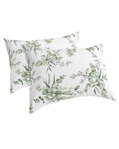 edwiinsa teal summer tropical plants pillow covers king standard set of 2 20x36 bed pillow, spring green leaves plush soft comfort for hair/skin cooling pillowcases with envelop closure