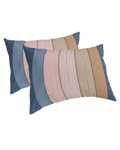 edwiinsa blue pink ombre pillow covers standard size set of 2 20x26 bed pillow, farmhouse brown wooden striped plush soft comfort for hair/skin cooling pillowcases with envelop closure