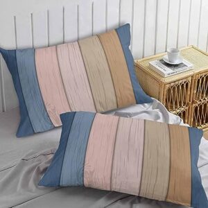 Edwiinsa Blue Pink Ombre Pillow Covers Standard Size Set of 2 20x26 Bed Pillow, Farmhouse Brown Wooden Striped Plush Soft Comfort for Hair/Skin Cooling Pillowcases with Envelop Closure