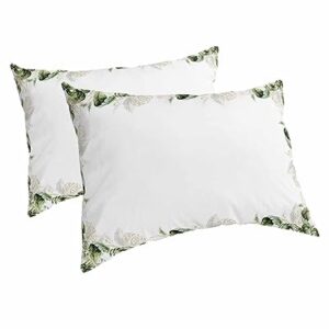 Edwiinsa Green Tropical Plant Pillow Covers Standard Size Set of 2 20x26 Bed Pillow, Summer Watercolor Teal Leaves Plush Soft Comfort for Hair/Skin Cooling Pillowcases with Envelop Closure