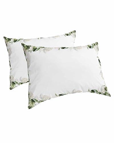 Edwiinsa Green Tropical Plant Pillow Covers Standard Size Set of 2 20x26 Bed Pillow, Summer Watercolor Teal Leaves Plush Soft Comfort for Hair/Skin Cooling Pillowcases with Envelop Closure