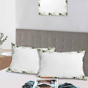 Edwiinsa Green Tropical Plant Pillow Covers Standard Size Set of 2 20x26 Bed Pillow, Summer Watercolor Teal Leaves Plush Soft Comfort for Hair/Skin Cooling Pillowcases with Envelop Closure