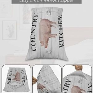 Edwiinsa Farmhouse Pig Pillow Covers Standard Size Set of 2 20x26 Bed Pillow, Farm Animals Rustic Oil Painting Wooden Plush Soft Comfort for Hair/Skin Cooling Pillowcases with Envelop Closure