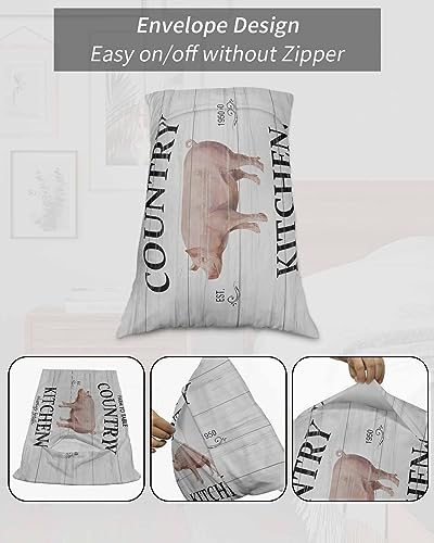 Edwiinsa Farmhouse Pig Pillow Covers Standard Size Set of 2 20x26 Bed Pillow, Farm Animals Rustic Oil Painting Wooden Plush Soft Comfort for Hair/Skin Cooling Pillowcases with Envelop Closure