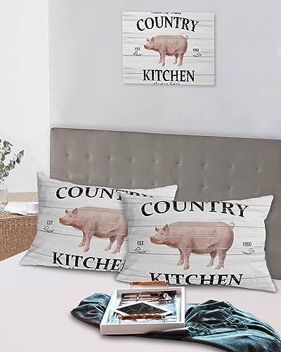 Edwiinsa Farmhouse Pig Pillow Covers Standard Size Set of 2 20x26 Bed Pillow, Farm Animals Rustic Oil Painting Wooden Plush Soft Comfort for Hair/Skin Cooling Pillowcases with Envelop Closure