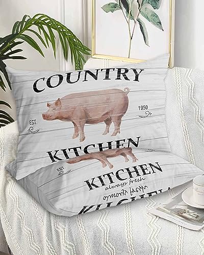 Edwiinsa Farmhouse Pig Pillow Covers Standard Size Set of 2 20x26 Bed Pillow, Farm Animals Rustic Oil Painting Wooden Plush Soft Comfort for Hair/Skin Cooling Pillowcases with Envelop Closure