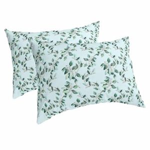 Edwiinsa Summer Tropical Leaves Pillow Covers Standard Size Set of 2 20x26 Bed Pillow, Blue Spring Floral Farmhouse Plush Soft Comfort for Hair/Skin Cooling Pillowcases with Envelop Closure