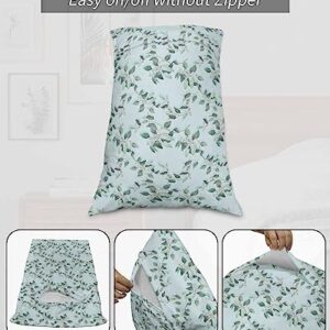 Edwiinsa Summer Tropical Leaves Pillow Covers Standard Size Set of 2 20x26 Bed Pillow, Blue Spring Floral Farmhouse Plush Soft Comfort for Hair/Skin Cooling Pillowcases with Envelop Closure