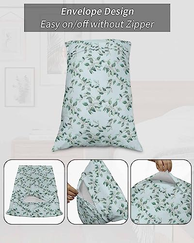 Edwiinsa Summer Tropical Leaves Pillow Covers Standard Size Set of 2 20x26 Bed Pillow, Blue Spring Floral Farmhouse Plush Soft Comfort for Hair/Skin Cooling Pillowcases with Envelop Closure