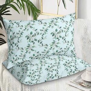 Edwiinsa Summer Tropical Leaves Pillow Covers Standard Size Set of 2 20x26 Bed Pillow, Blue Spring Floral Farmhouse Plush Soft Comfort for Hair/Skin Cooling Pillowcases with Envelop Closure