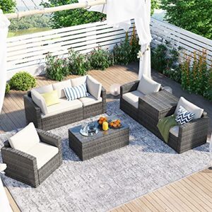biadnbz patio furniture sets 7-piece outdoor coversation sofa with chairs,a loveseat,a table and a storage box for garden, beige cushion